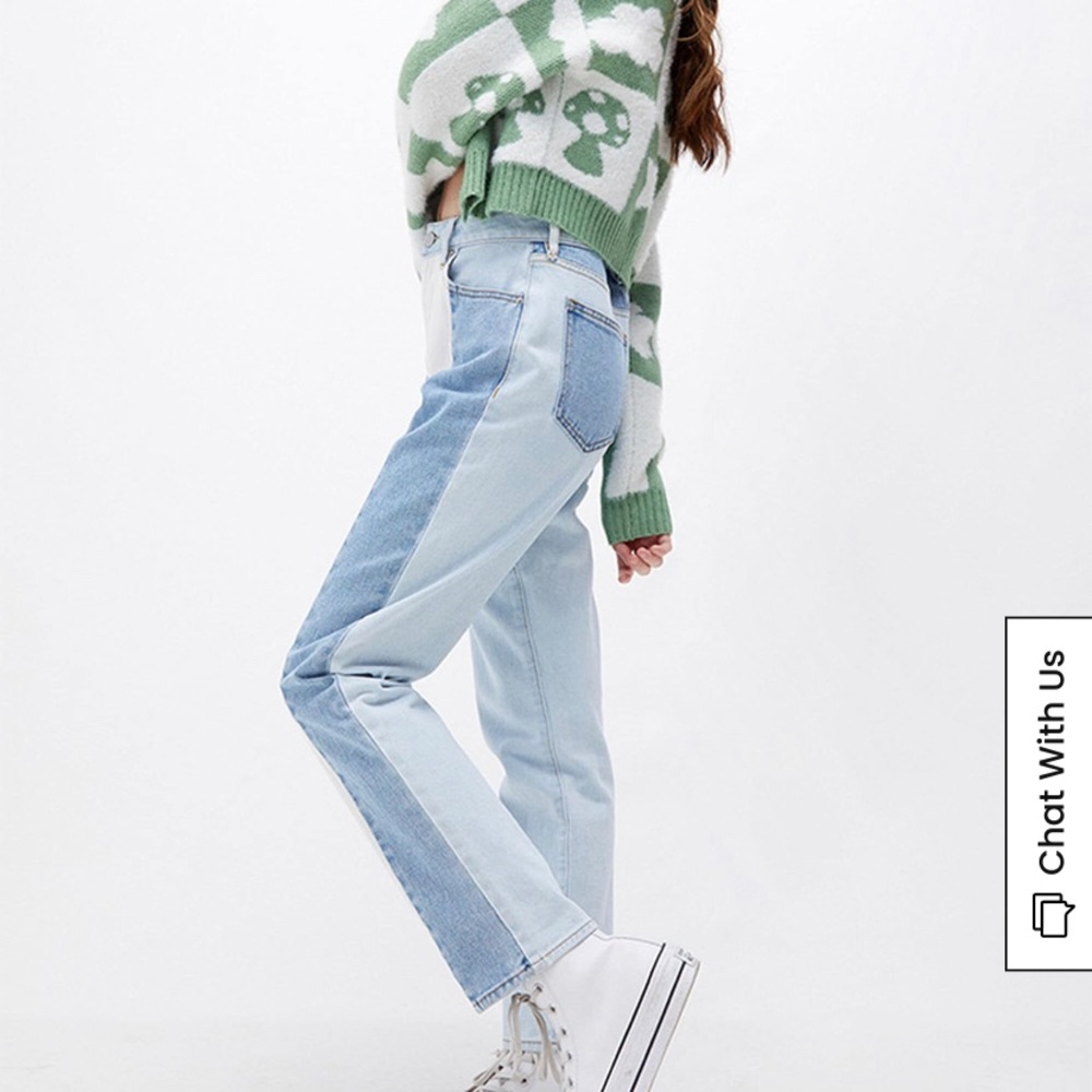 patched mom jeans